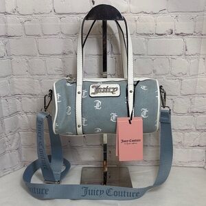 Juicy Couture Queen Of Everything Denim Mini Barrel Bag 8.5x6x3in